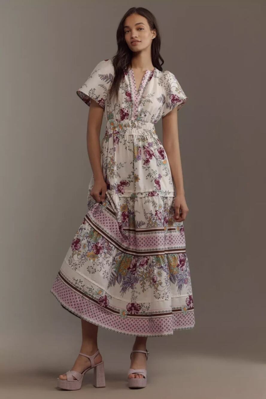 nwot by ANTHROPOLOGIE sz L The Somerset Maxi dress in lilac floral motif